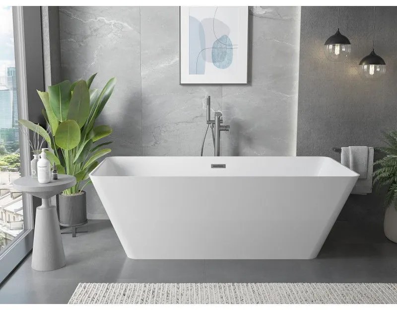 Mexen Velo Slim, voľne stojaca vaňa 170 × 75 cm, biela lesklá, grafitový prepad, 52811707500-66