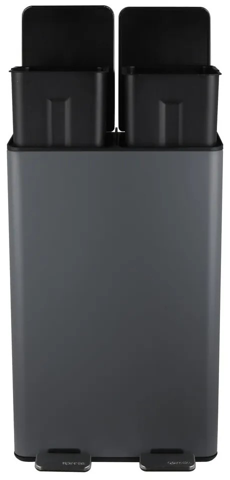 Tmavosivý oceľový odpadkový kôš 2x30 l na triedený odpad/nášľapný Aliya – Spirella