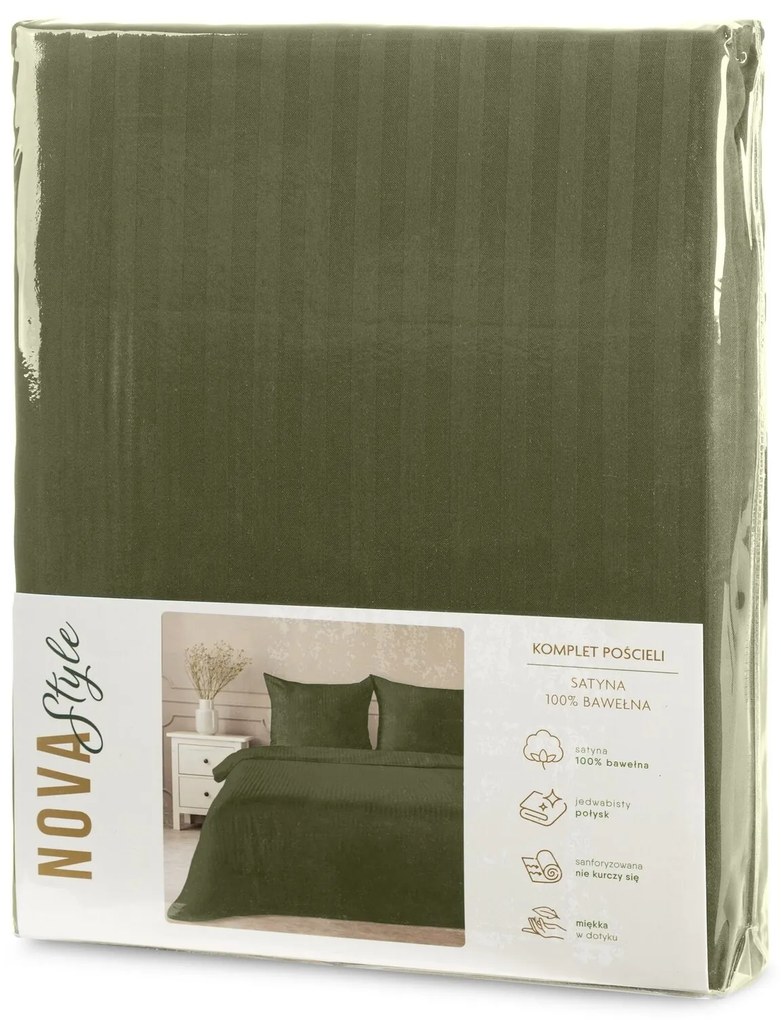 SATÉNOVÉ OBLIEČKY VERA 160X200 CM, 2 KS 70X80 CM OLIVOVÉ