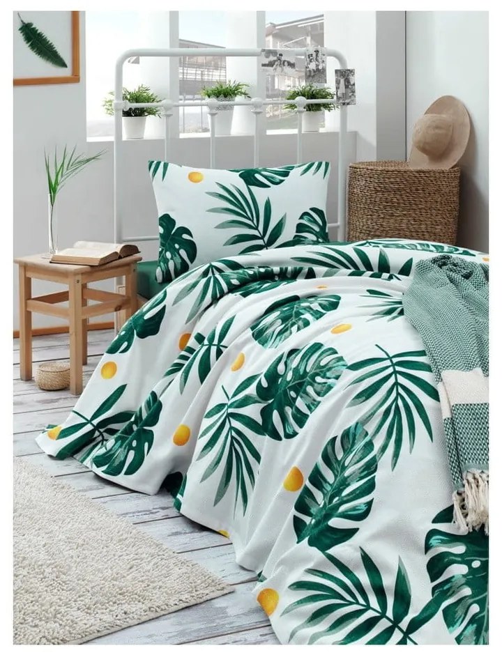 Bavlnená prikrývka cez posteľ Muniro Jungle, 160 × 235 cm