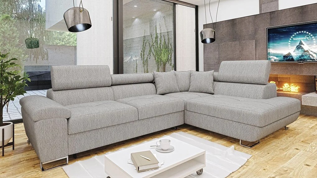 Rohová sedacia súprava do obývačky Alvin Sale, Dostupné poťahy: Ekokoža Soft 017 (biela) + Lux 06 + Ekokoža Soft 017 (biela), Strana: ľavá