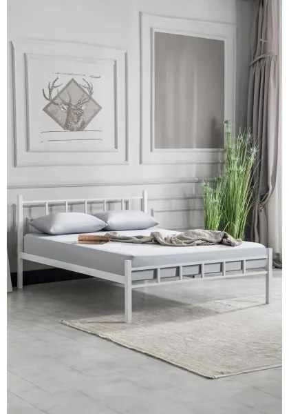 Kovová dvojlôžková posteľ ORMEL 120x200 cm biela nosnosť 120 kg