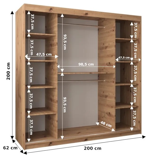 Šatníková skriňa 200 cm Verika 1 200 (biela + čierna). Vlastná spoľahlivá doprava až k Vám domov. 1063730