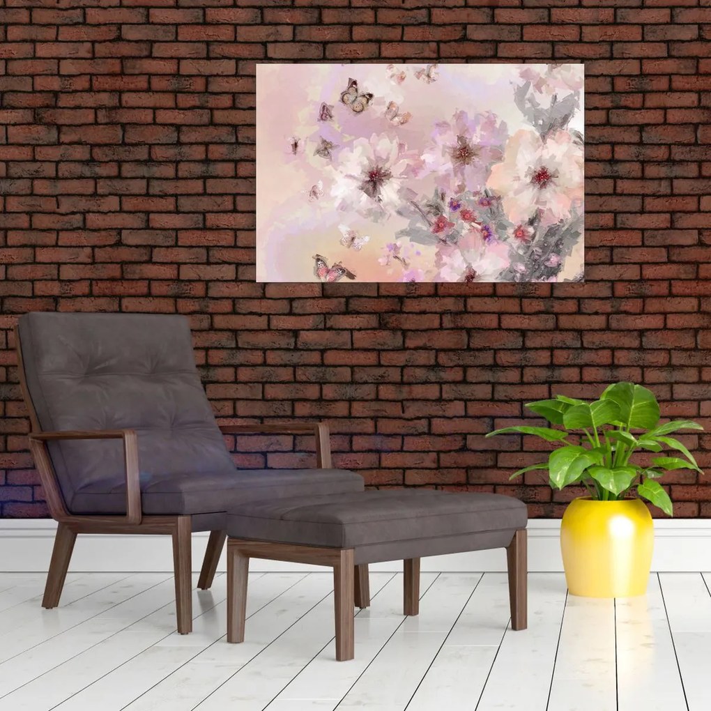 Obraz - Umelecká koláž s motýľmi (90x60 cm)