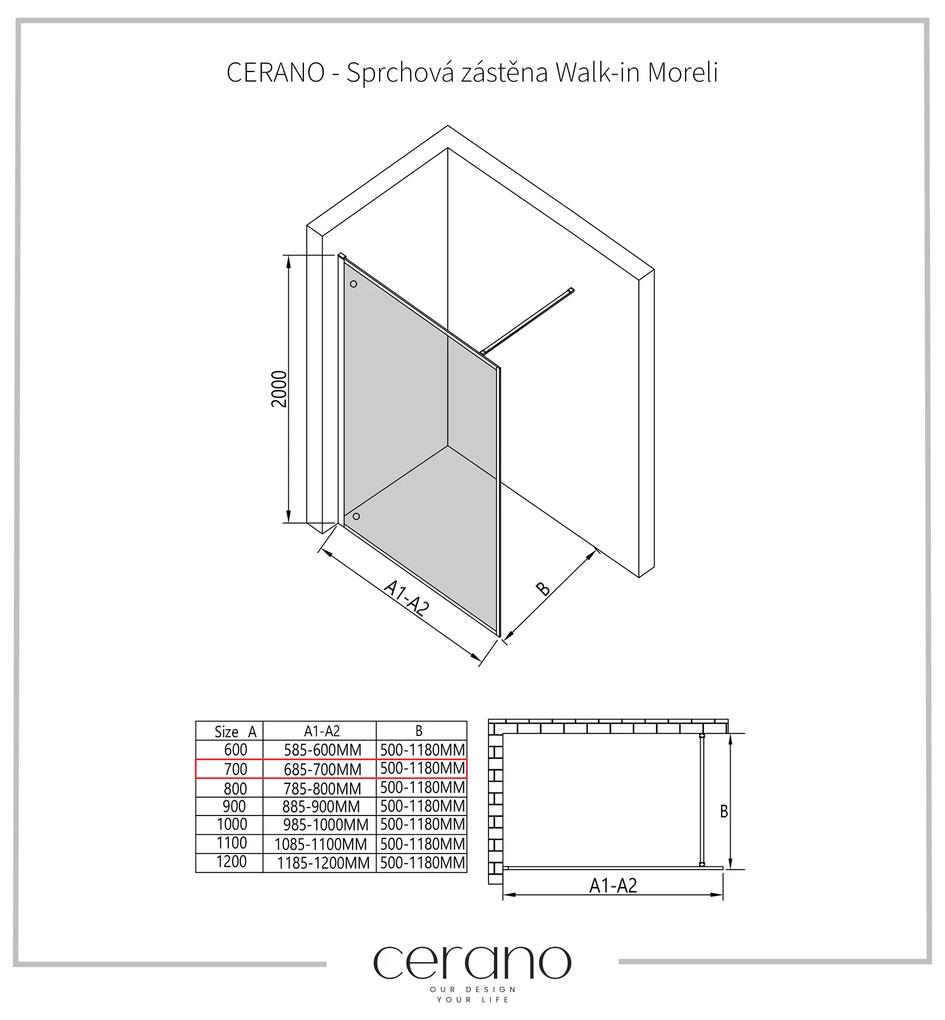 Cerano Moreli, sprchová zástena 70x200 cm, 8mm číre sklo, čierny profil, CER-CER-417602