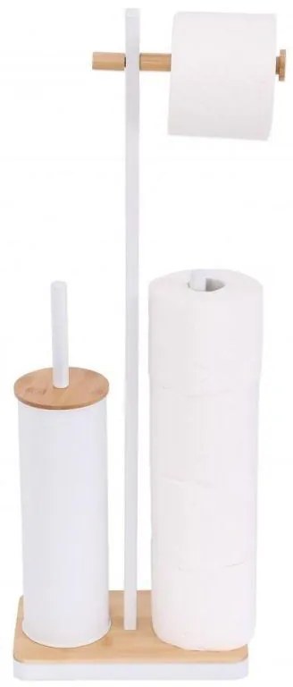 Erga Yami, držiak toaletného papiera s WC kefou a zásobníkom na papier, biela-hnedá, ERG-YKA-P.YAMI-WHT