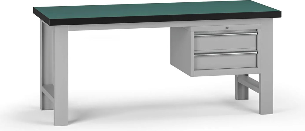Pracovný stôl do dielne G8, 1800 x 750 x 800 mm, 1x kontejner, 2 zásuvky, sivá