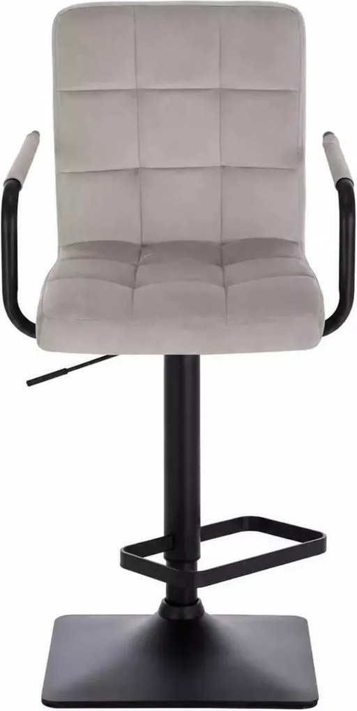 LuxuryForm DESIGN Barová stolička VERONA BLACK VELUR na čiernej hranatej podstave - svetlosivá