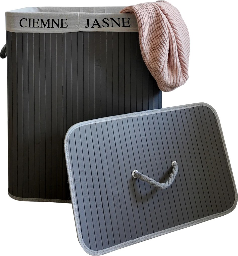 TRENDIE Bambusový kôš na prádlo 100l šedý + DARČEK