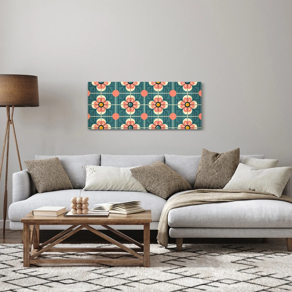 Obraz - Retro vzor s kvetmi (120x50 cm)