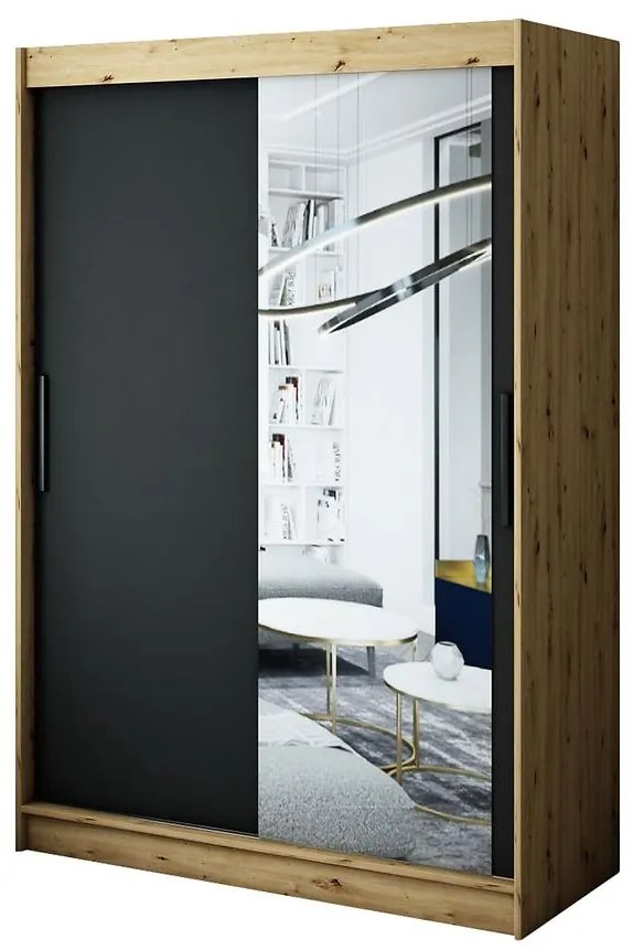 Skriňa Halifax T2 150 Dub Artisan/čierna/Zrkadlo