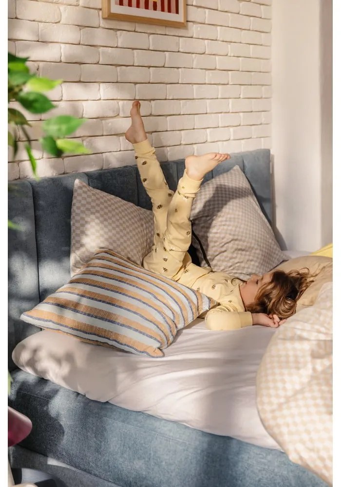 Modrá čalúnená dvojlôžková posteľ s úložným priestorom s roštom 180x200 cm Thessa Bold Line – Bonami Selection