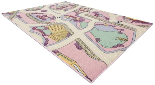 Detský koberec REBEL ROADS Playtime 63 Mesto protišmykový - ružový / béžový
