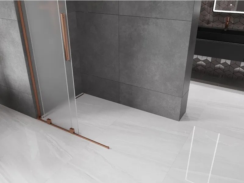Mexen Velar L, posuvná sprchová zástena Walk-in 100 x 200 cm, 8mm sklo námraza, ružové zlato, 871-100-003-33-60