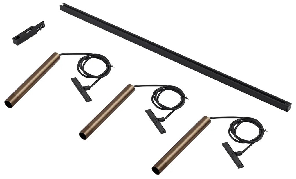 Moderný koľajnicový systém s 3 závesnými svetlami bronzový 1-fázový - Slimline Keno
