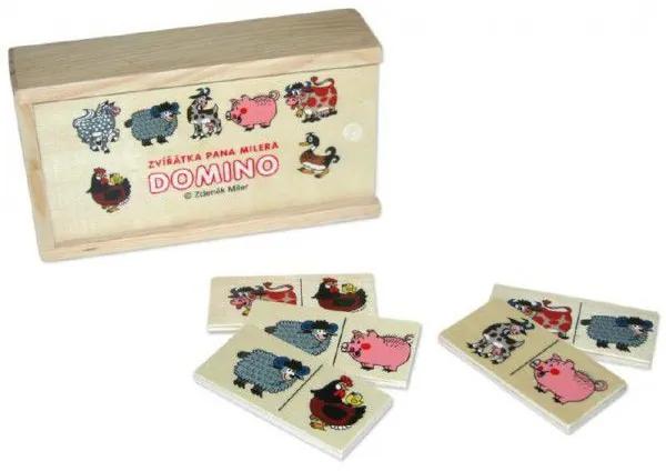 Domino zvířátka pana Müllera společenská hra dřevo 28ks v dřevěné krabičce 16x9x4cm