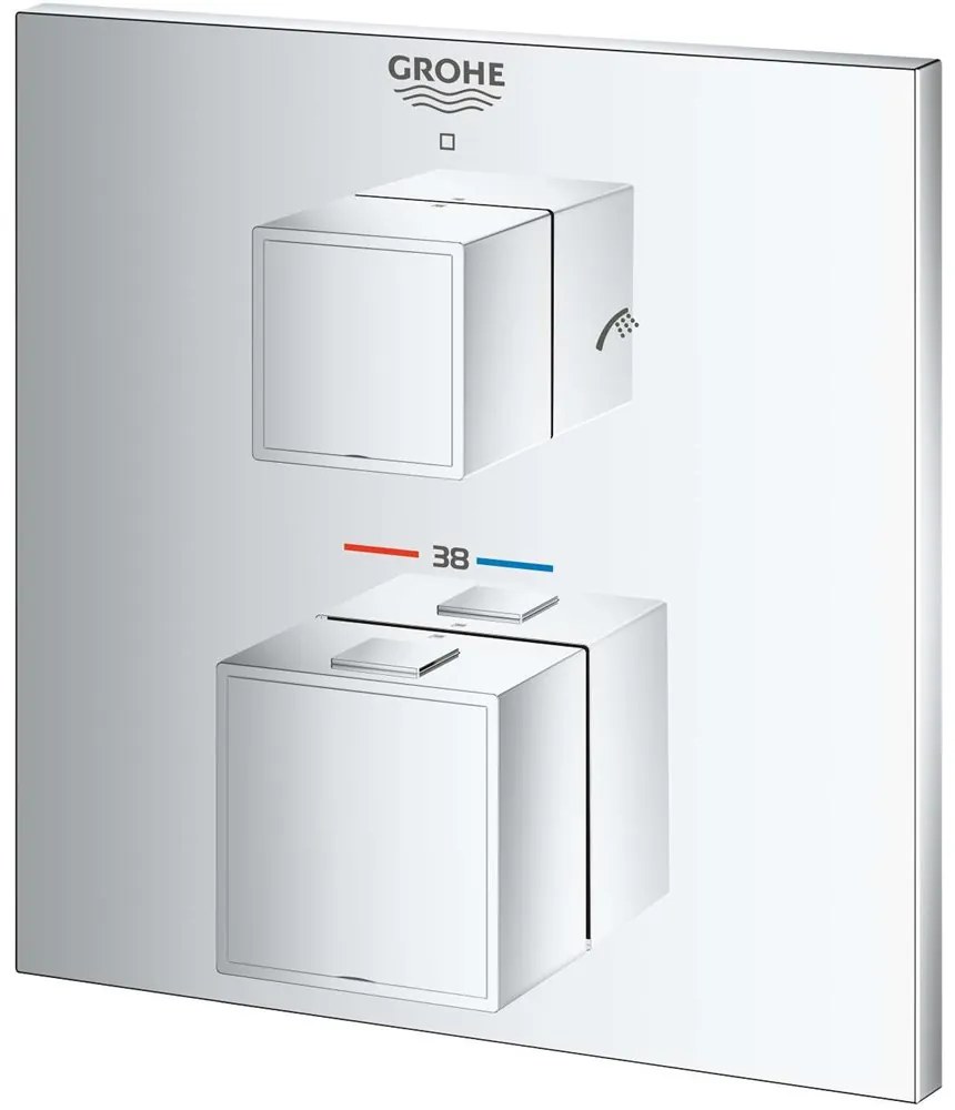 GROHE Grohtherm Cube termostatická batéria pod omietku, pre 2 výstupy, s uzatváracím/prepínacím ventilom, chróm, 24155000