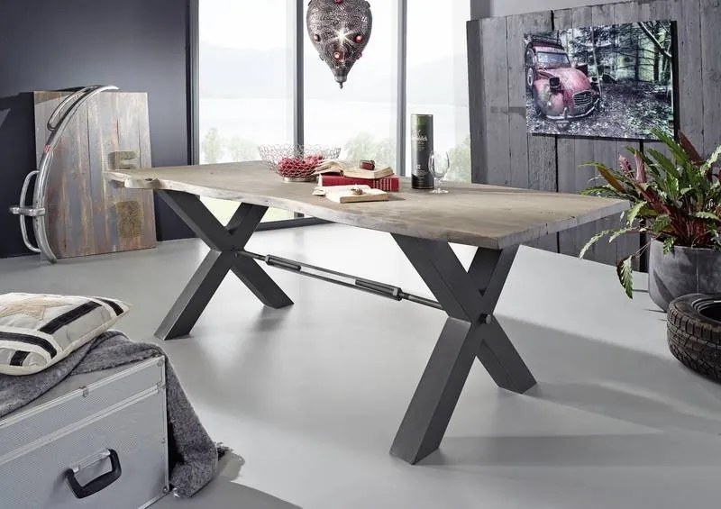 Masiv24 - DARKNESS Jedálenský stôl 180x100 cm - čierne nohy, sivá, akácia
