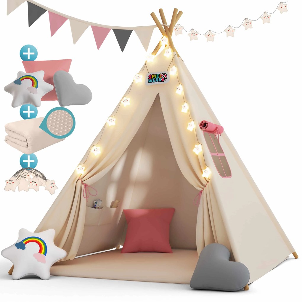 Detský stan Teepee béžovo-ružový 160x120x120cm