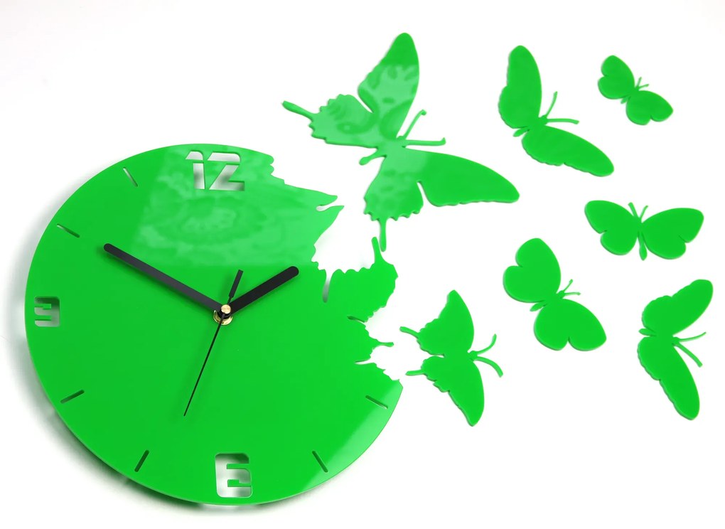 3D nalepovacie hodiny Butterflies zelené
