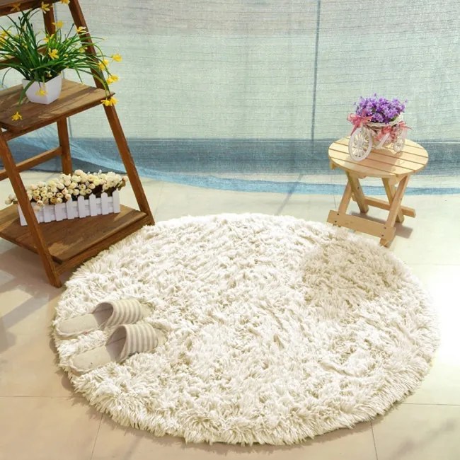 Protišmykový koberec SHAGGY béžový kruh
