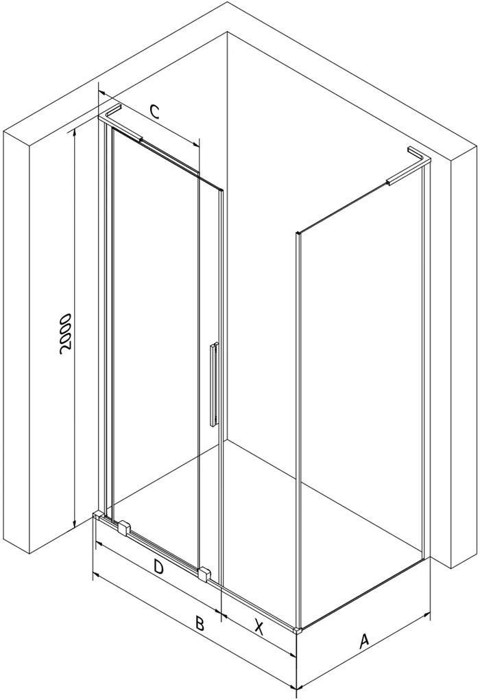 Mexen Velar L, sprchový kút s posuvnými dverami 120 x 120 cm, 8mm číre sklo, čierna matná, 871-120-120-03-70