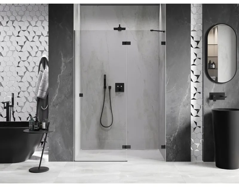 Mexen, Mexen Lunar pravé otočné sprchové dvere 130 cm, transparentné, čierne - 834-130-000-70-00-P