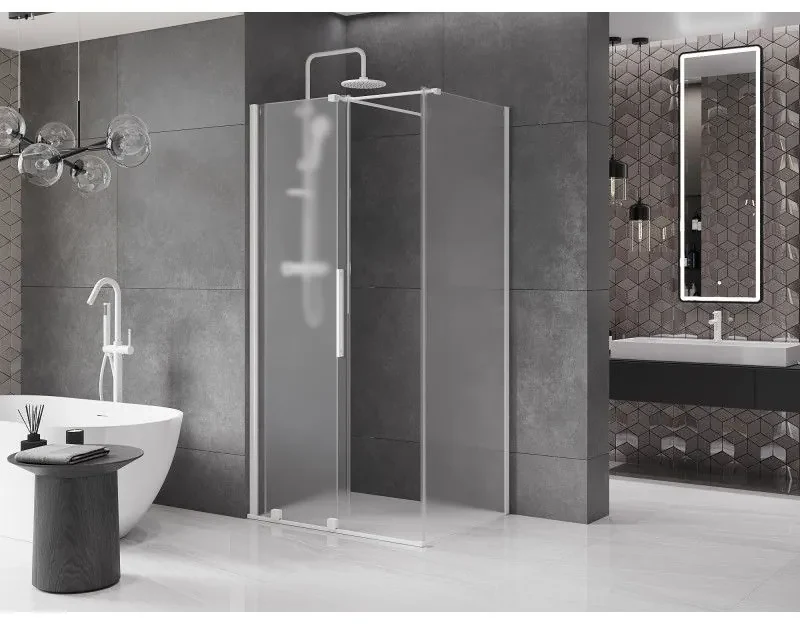 Mexen Velar, sprchový kút s posuvnými dverami 130 x 90 cm, 8mm sklo námraza, biela matná, 871-130-090-31-20