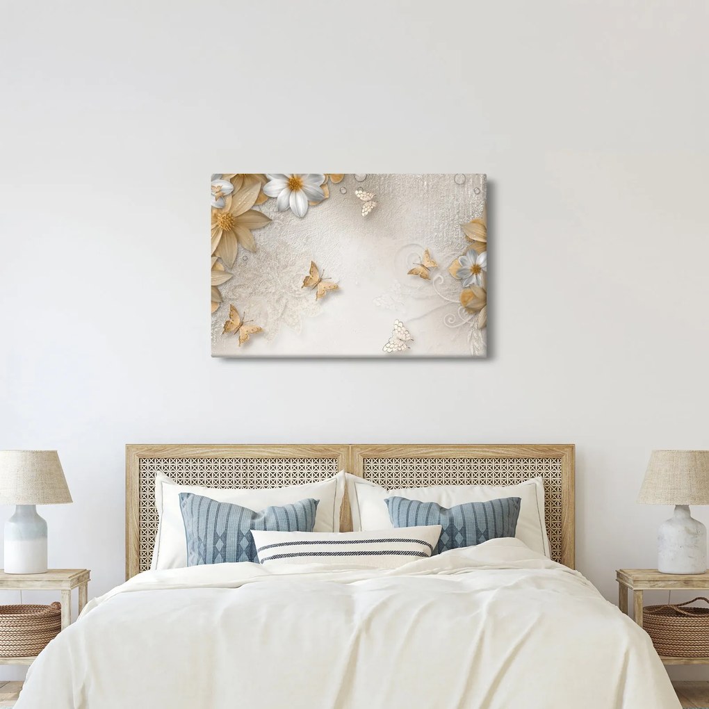 Obraz - Kvety s motýlikmi (90x60 cm)