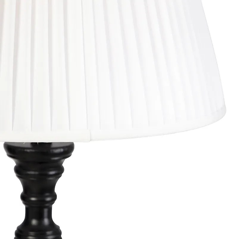 Stojaca lampa čierna s plisovaným tienidlom bielym 45 cm - Classico