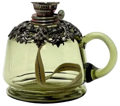 Petrolejová lampa LUCIE 35 cm lesná zelená zdobená cínom