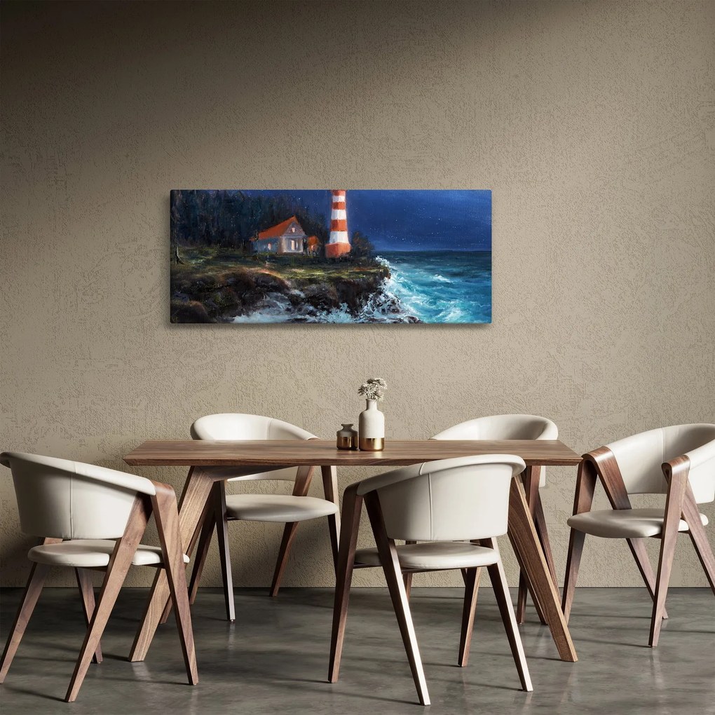 Obraz - Maják na brehu oceánu, aquarel (120x50 cm)