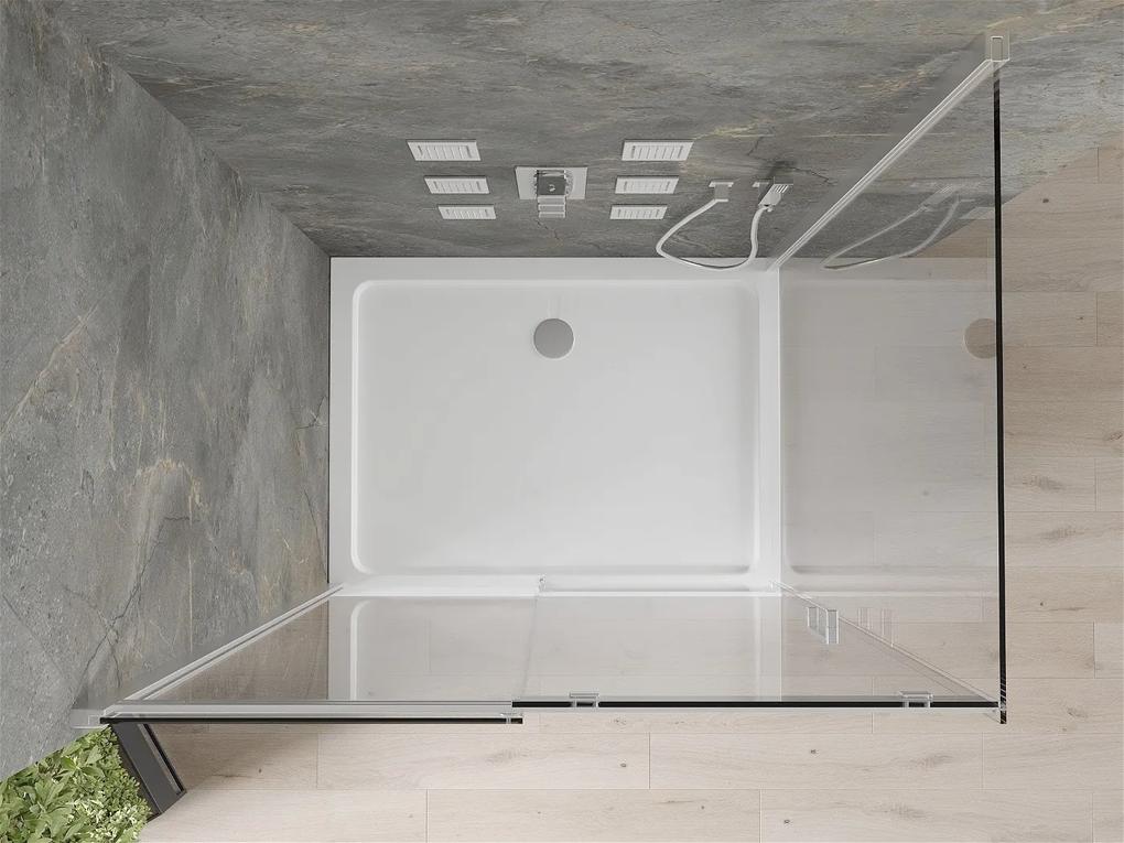 Mexen Omega, sprchovací kút s posuvnými dverami 120 (dvere) x 100 (stena) cm, 8mm číre sklo, chrómový profil + slim sprchová vanička 5cm, 825-120-100-01-00-4010