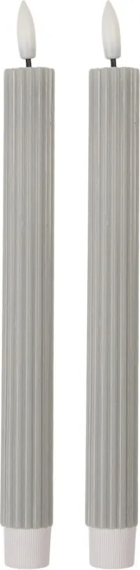 Set 2ks úzka šedá sviečka s vrúbkovaním Led Candle - Ø 2*25 cm / 2*AAA
