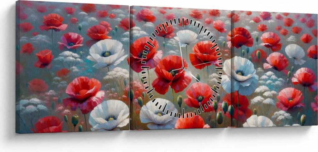 Obraz - Pole vlčích makov (s hodinami) (90x30 cm)