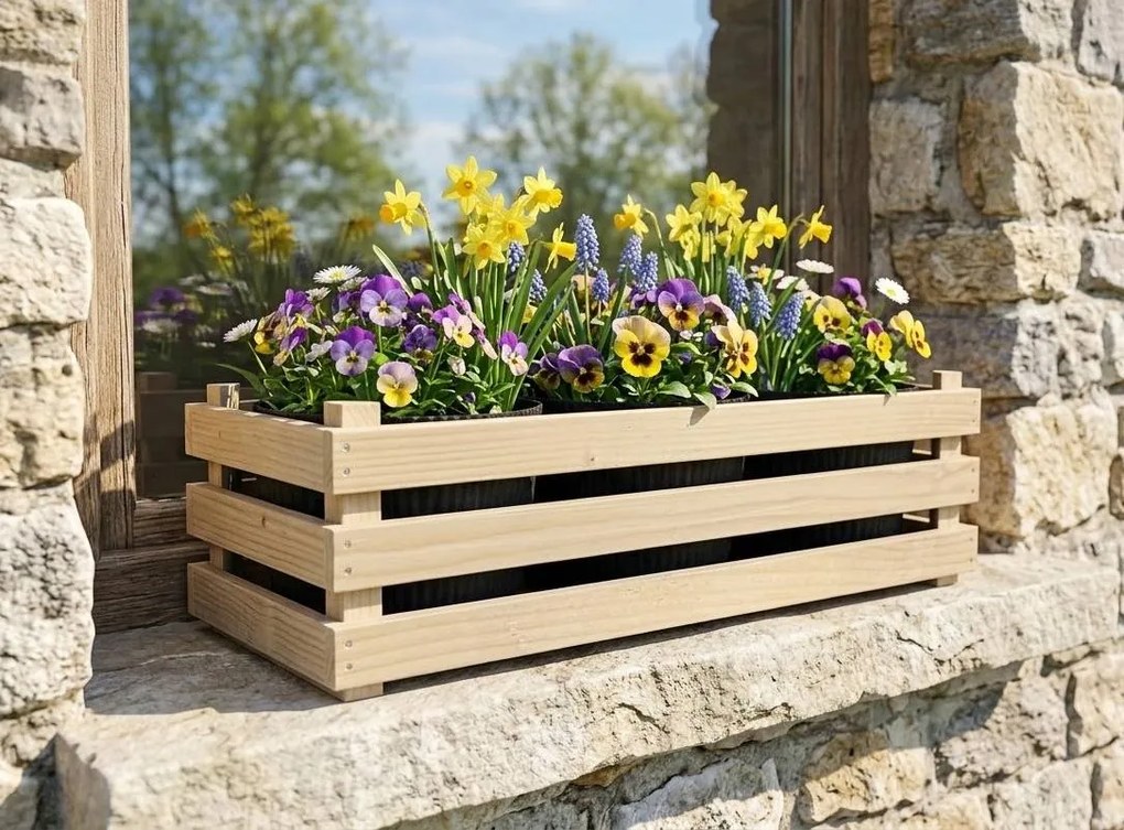 AMADEA Drevený obal na tri kvetináče, 47x17x15cm, drevený kvetináč