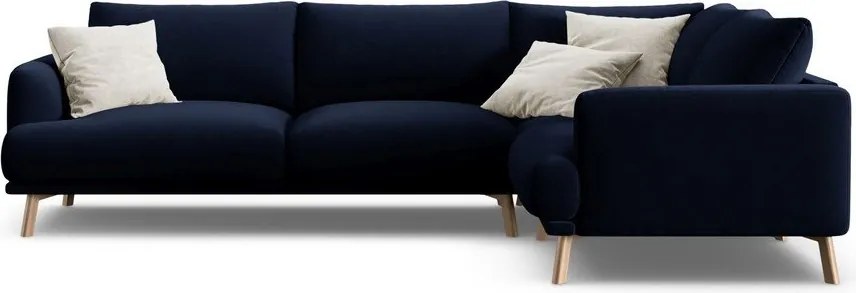 Tmavomodrá zamatová rohová pohovka (pravý roh/do L) Naomi – Micadoni