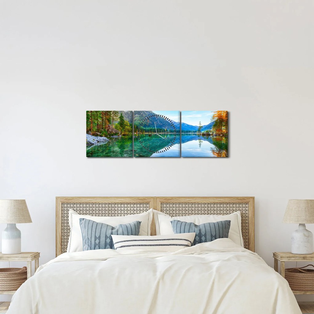 Obraz - Jazero Hintersee (s hodinami) (90x30 cm)