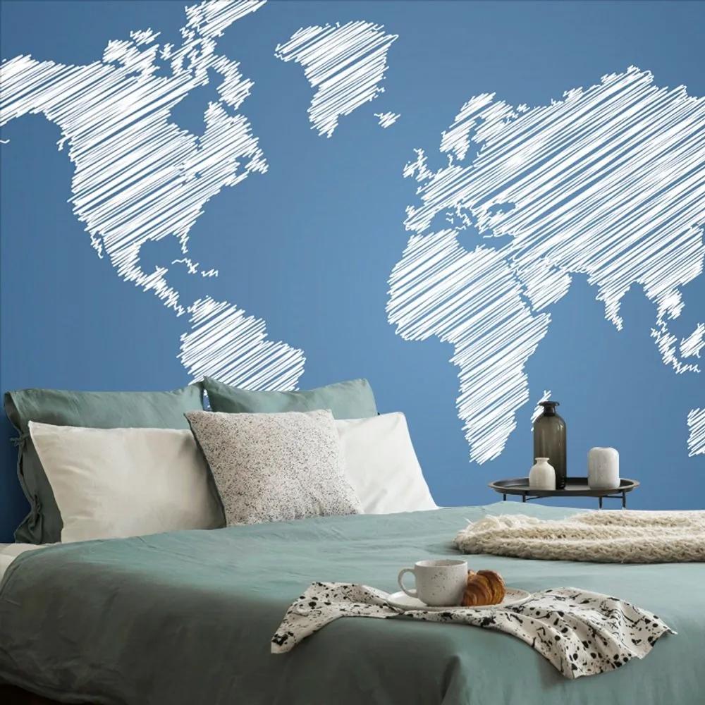 Tapeta šrafovaná mapa sveta na modrom pozadí - 300x200