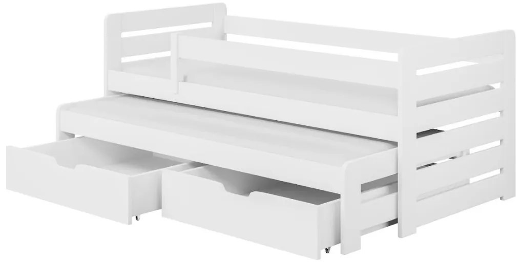 Detská posteľ z masívu borovice TOMÁŠ II s prístelkou a šuplíkmi - 200x90 cm - biela