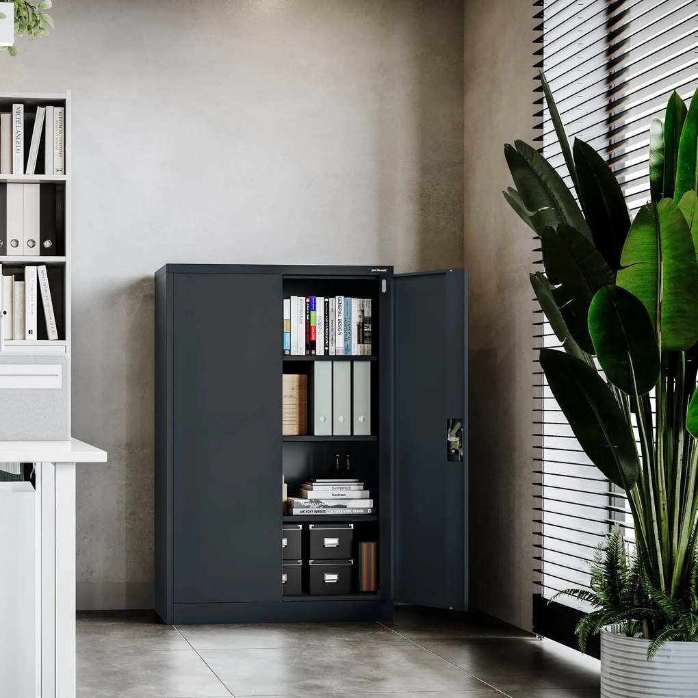Kovová kancelárska spisová skriňa KEVIN, 900 x 1400 x 400 mm, antracitová