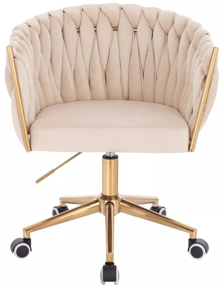 LuxuryForm DESIGN Kreslo NORDEN VELUR na zlatej podstave s kolieskami - krémové