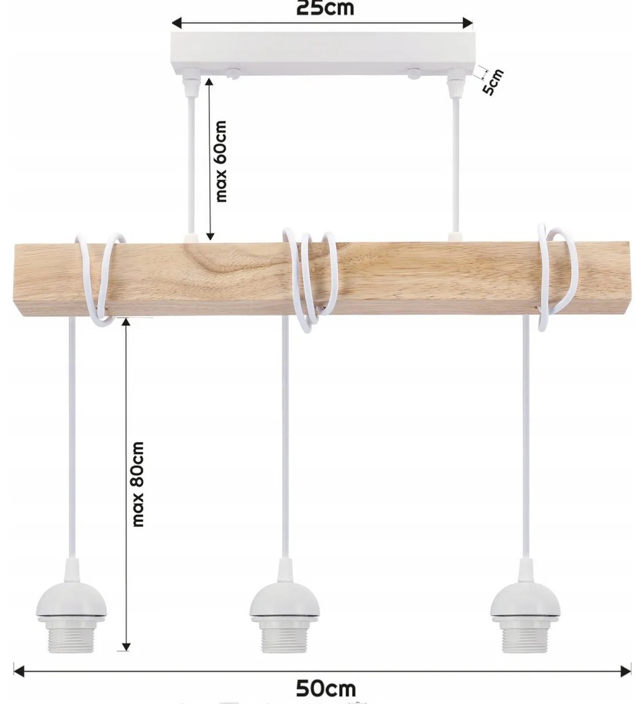 BERGE LED stropné svietidlo, 3xE27, loft, nastaviteľné, s tienidlami - biele