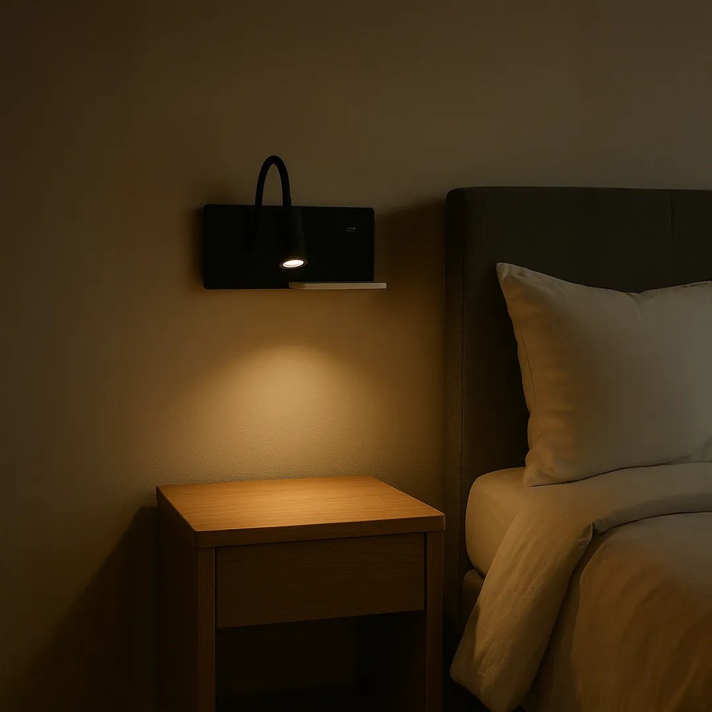 Nástenné LED svietidlo Shelf, 1x LED 4+5+2w, 4000k, b/w, vypínač