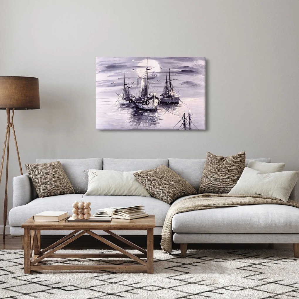 Obraz - Prístav, olejomaľba (90x60 cm)