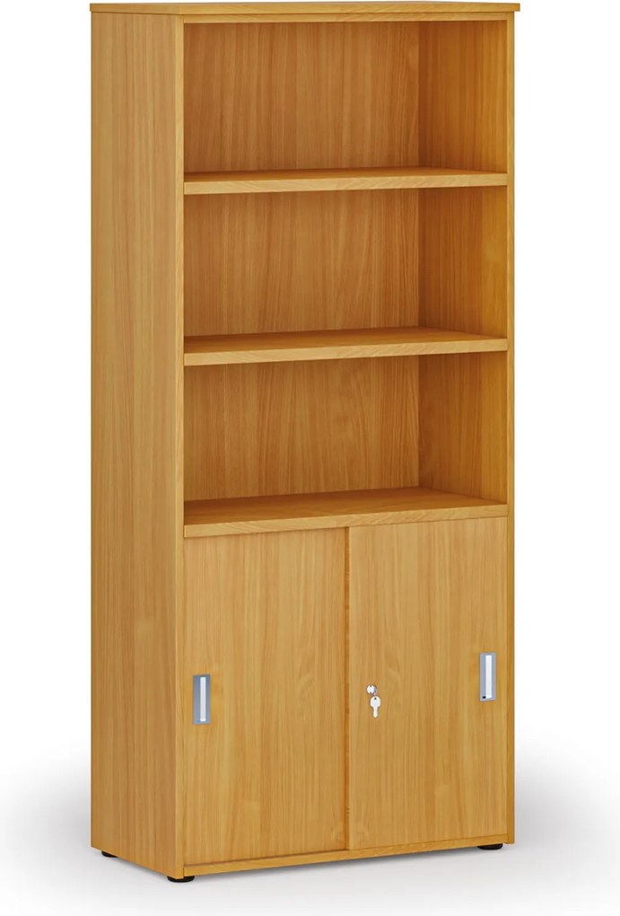 Kombinovaná kancelárska skriňa PRIMO WOOD, zasúvacie dvere na 2 poschodia, 800 x 420 x 1781 mm, buk