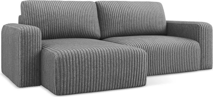 Sivá menčestrová rozkladacia/s úložným priestorom rohová pohovka (ľavý roh/s leňoškou) Kona – Makamii