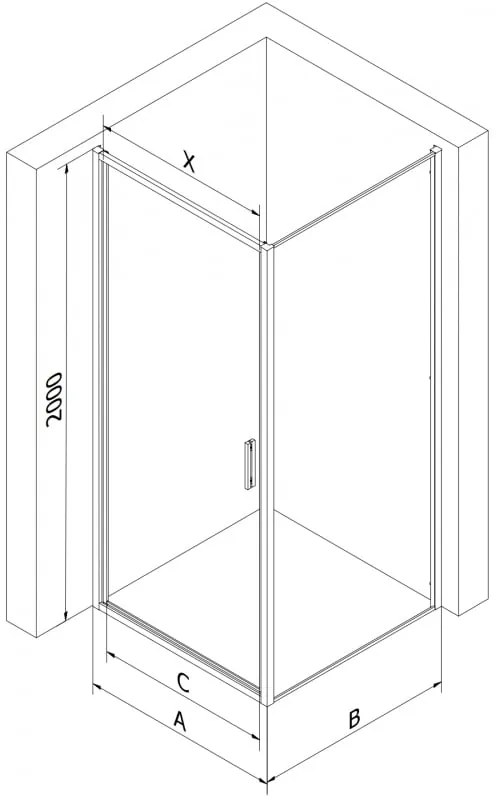 Mexen Exo, sprchovací kút s krídlovými dverami 70 x 95 cm, 6mm číre sklo, chrómový profil, 817-070-095-01-00