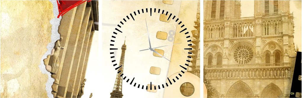Obraz - Spomienky na Paríž (s hodinami) (90x30 cm)