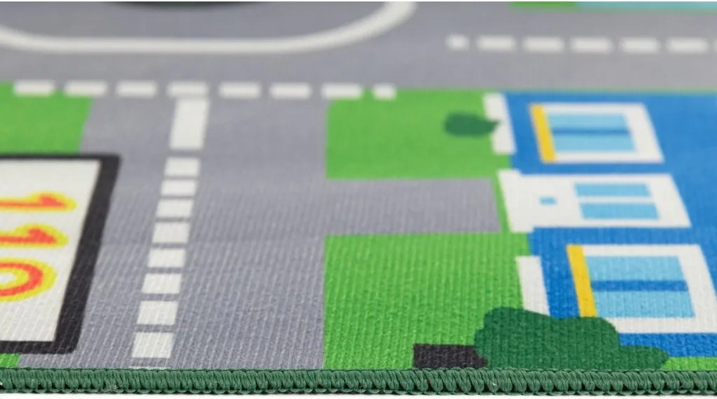 Detský koberec KIDS-3 Crystal Print zelený obdĺžnikový | Vzor vozidlá Rozmer: 180x250 cm